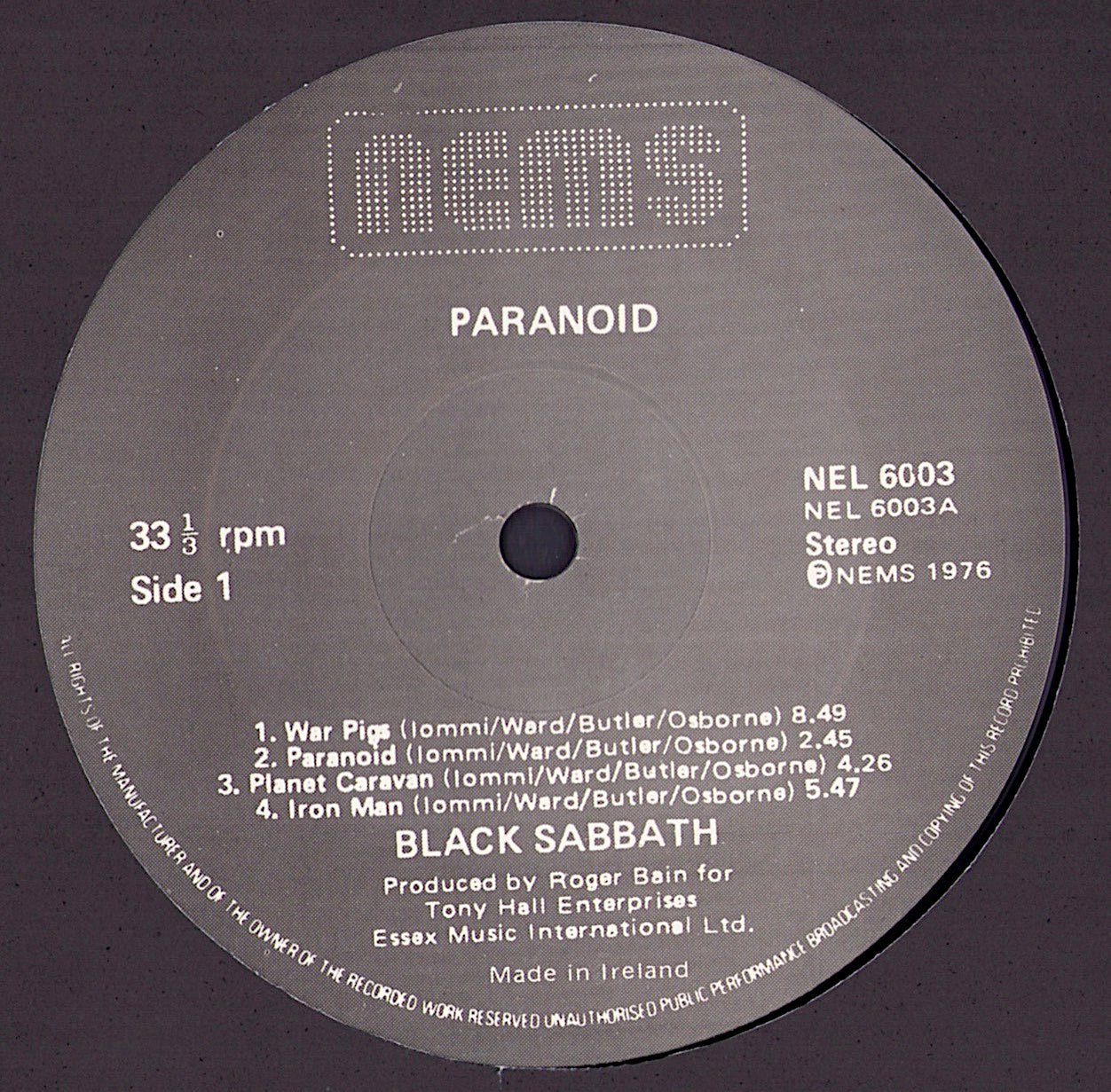 Black Sabbath - Paranoid Vinyl LP IRLAND