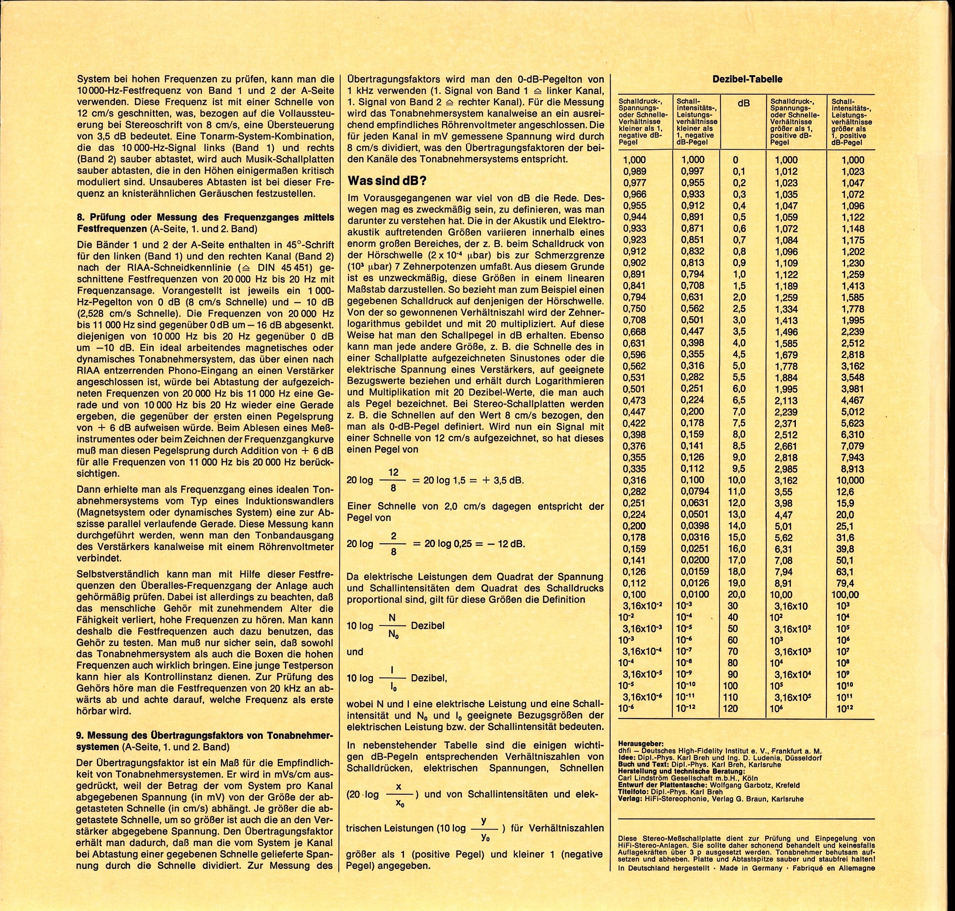 Die dhfi Schallplatte 2 - Hortest- Und Messplatte Vinyl LP | DE | 1968 | Gatefold