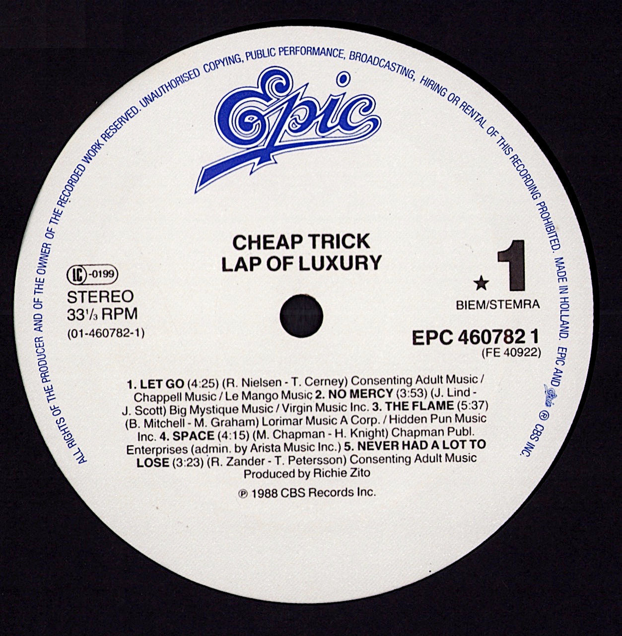 Cheap Trick ‎- Lap Of Luxury Vinyl LP Kopie