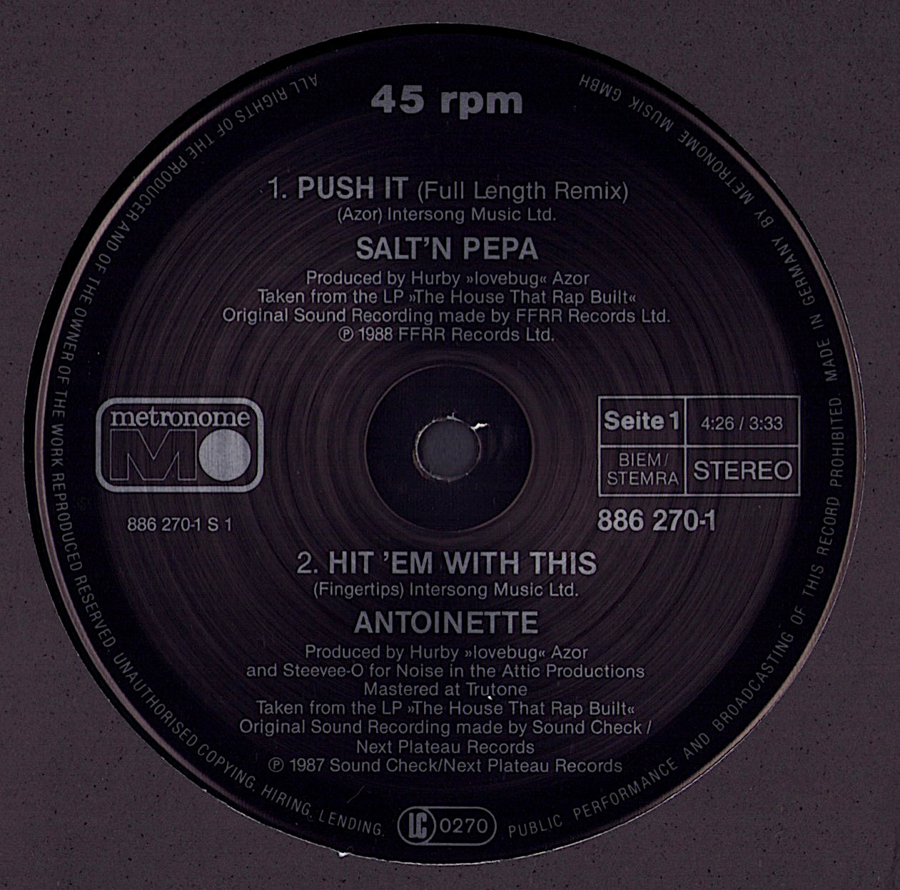 Salt-N-Pepa / Antoinette ‎- Push It Remix / Hit 'Em With This / I Am Down Vinyl 12" Maxi-Single