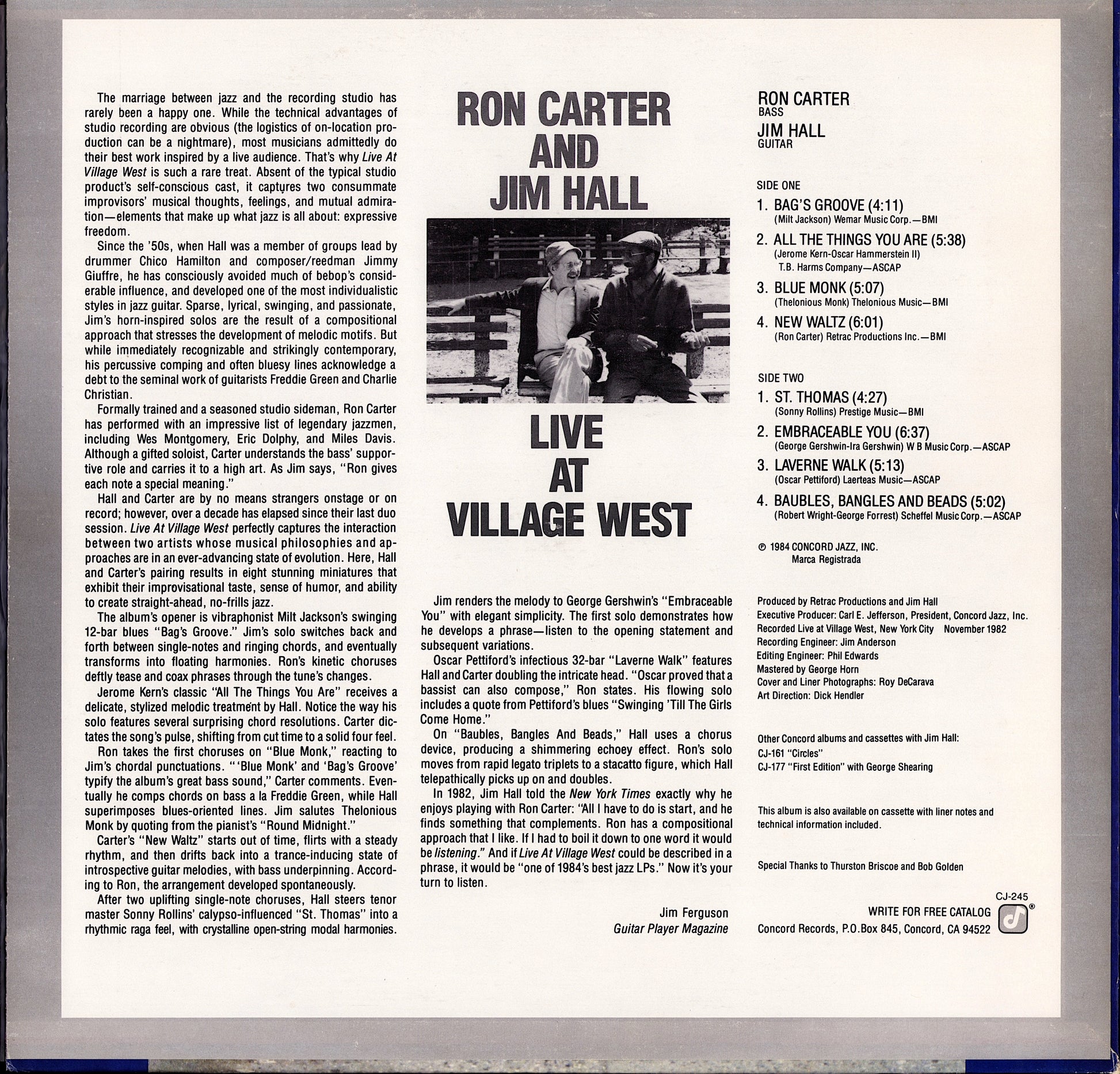 Ron Carter And Jim Hall – Live At Village West Vinyl LP