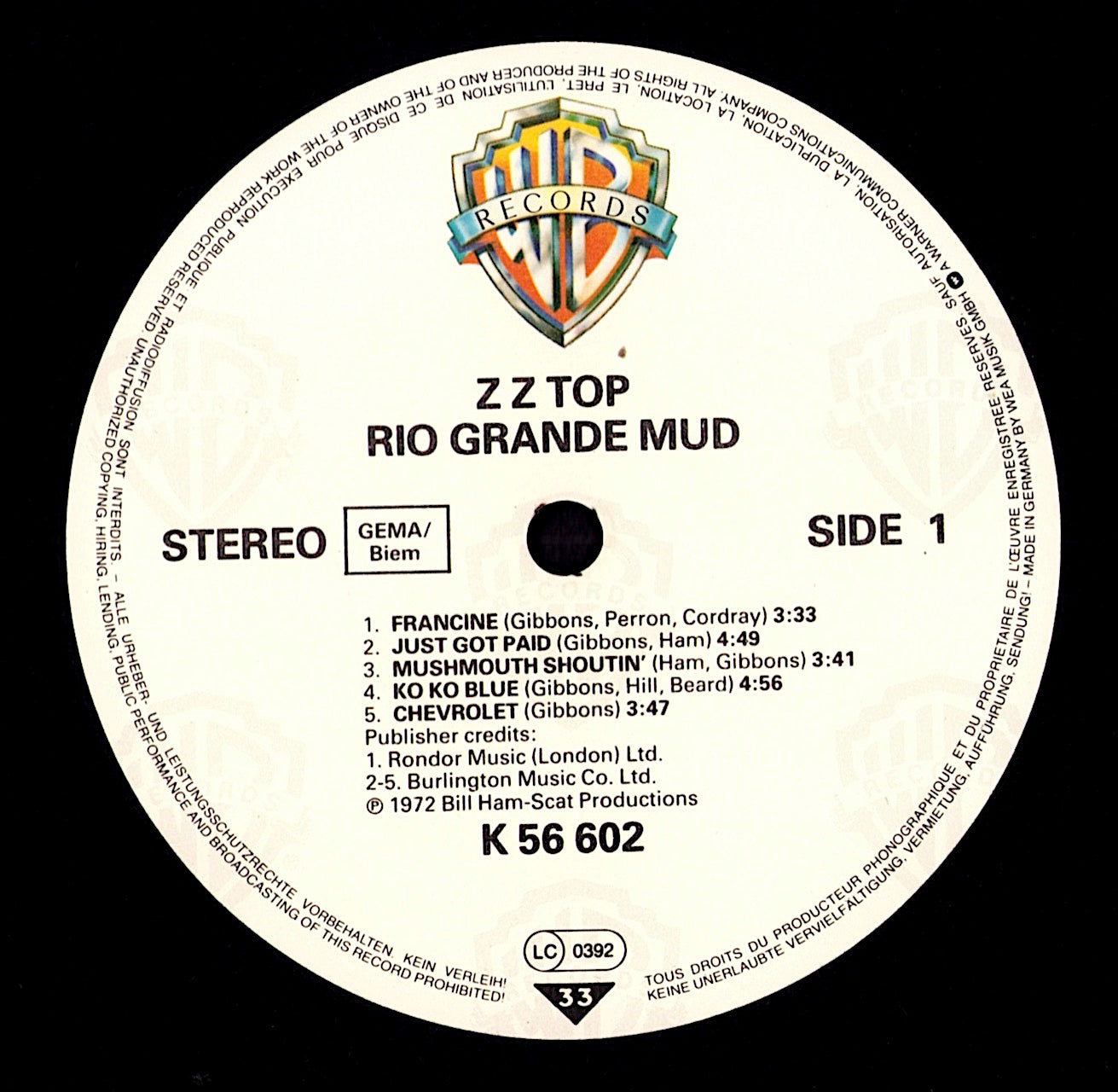 ZZ Top - Rio Grande Mud Vinyl LP | DE Reissue | 1980 Kopie