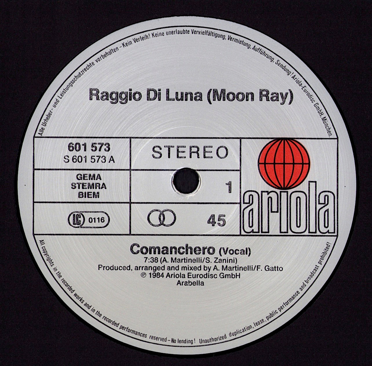 Raggio Di Luna Moon Ray - Comanchero Vinyl 12" Maxi-Single Kopie