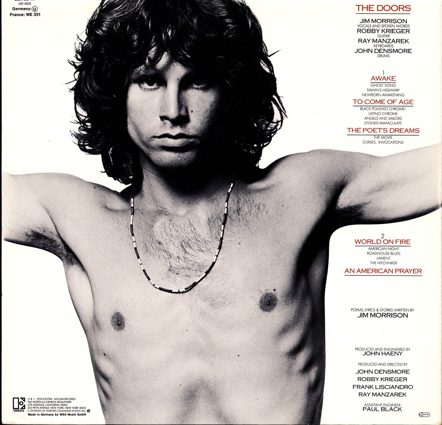 Jim Morrison Music By The Doors ‎- An American Prayer Vinyl LP
