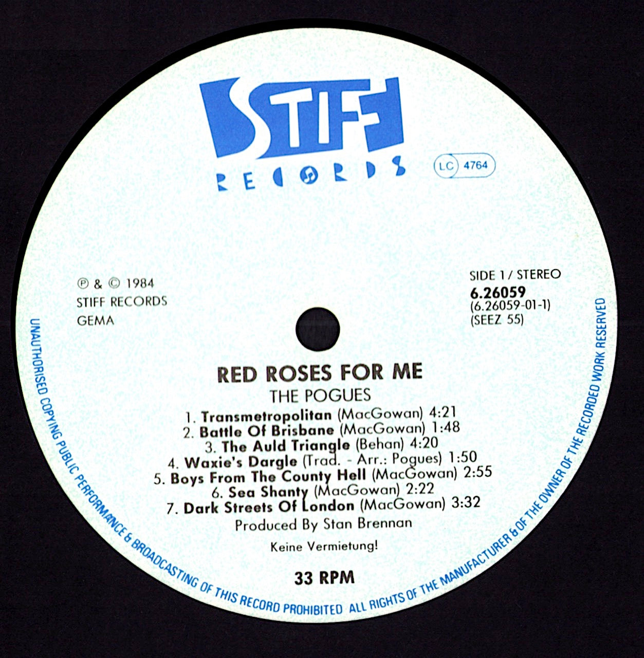 The Pogues - Red Roses For Me Vinyl LP | DE Reissue | 1988 Kopie