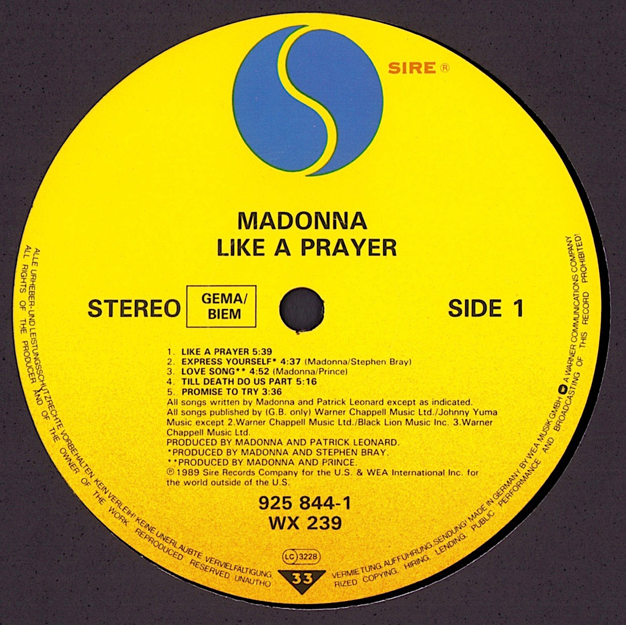 Madonna ‎- Like A Prayer Vinyl LP