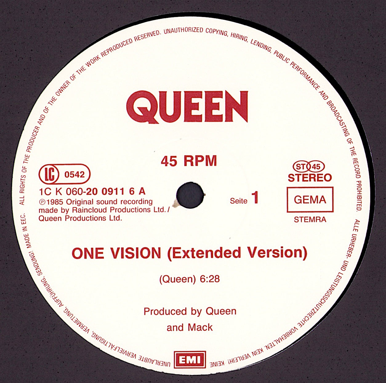 Queen ‎- One Vision Extended Version Vinyl 12" Maxi-Single