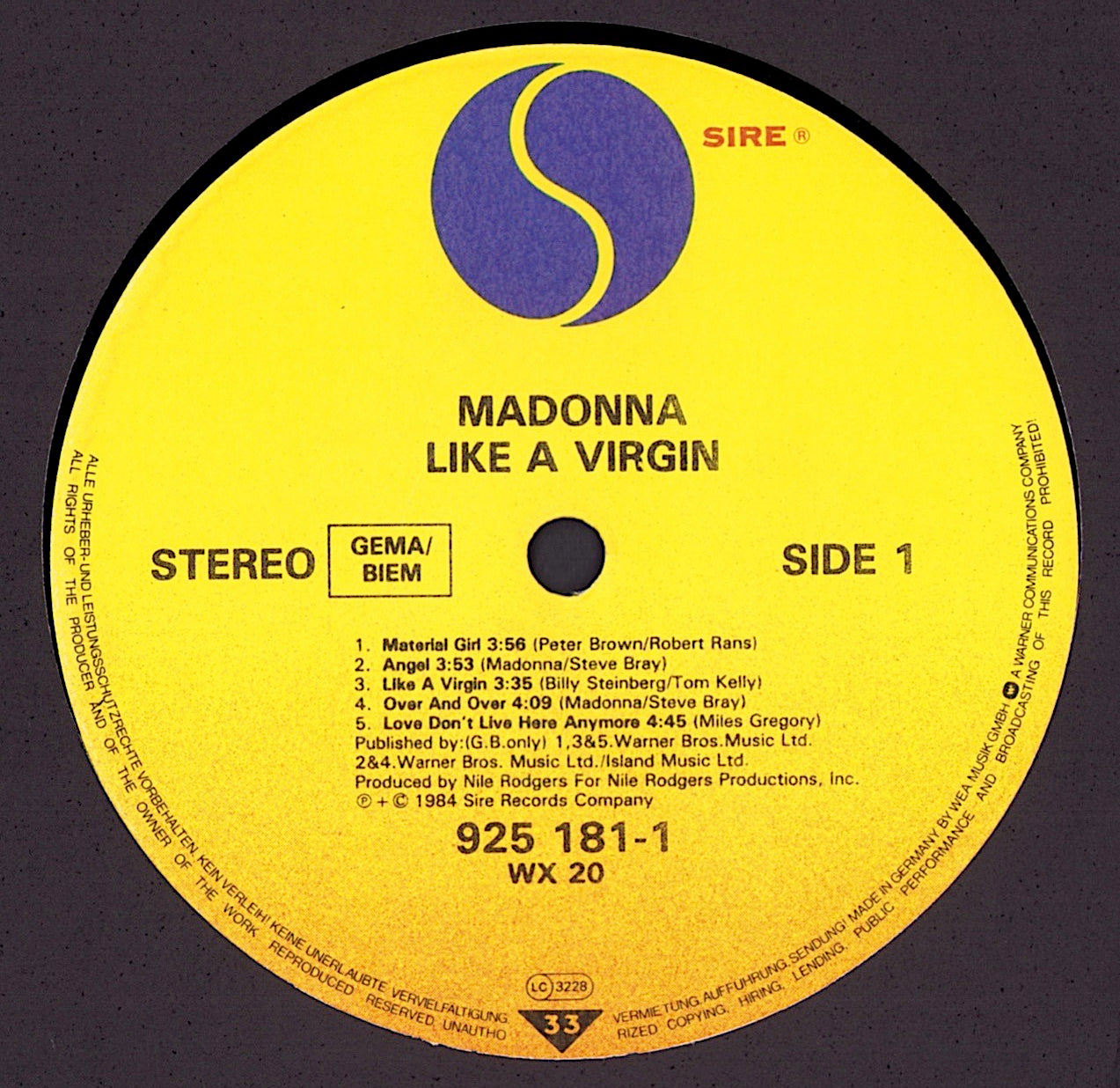 Madonna - Like A Virgin Vinyl LP