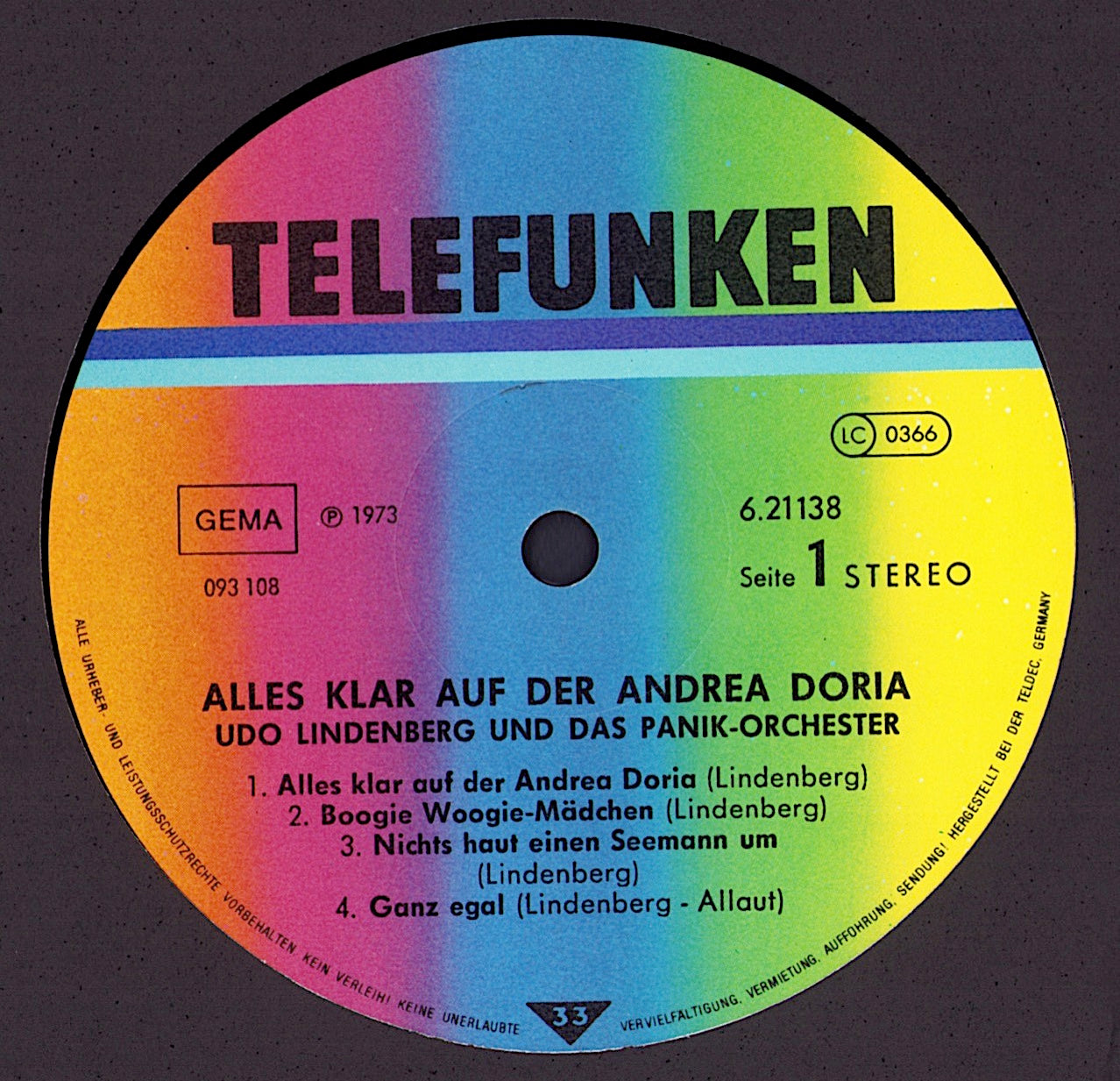 Udo Lindenberg & Das Panik Orchester - Alles Klar Auf Der Andrea Doria Vinyl LP