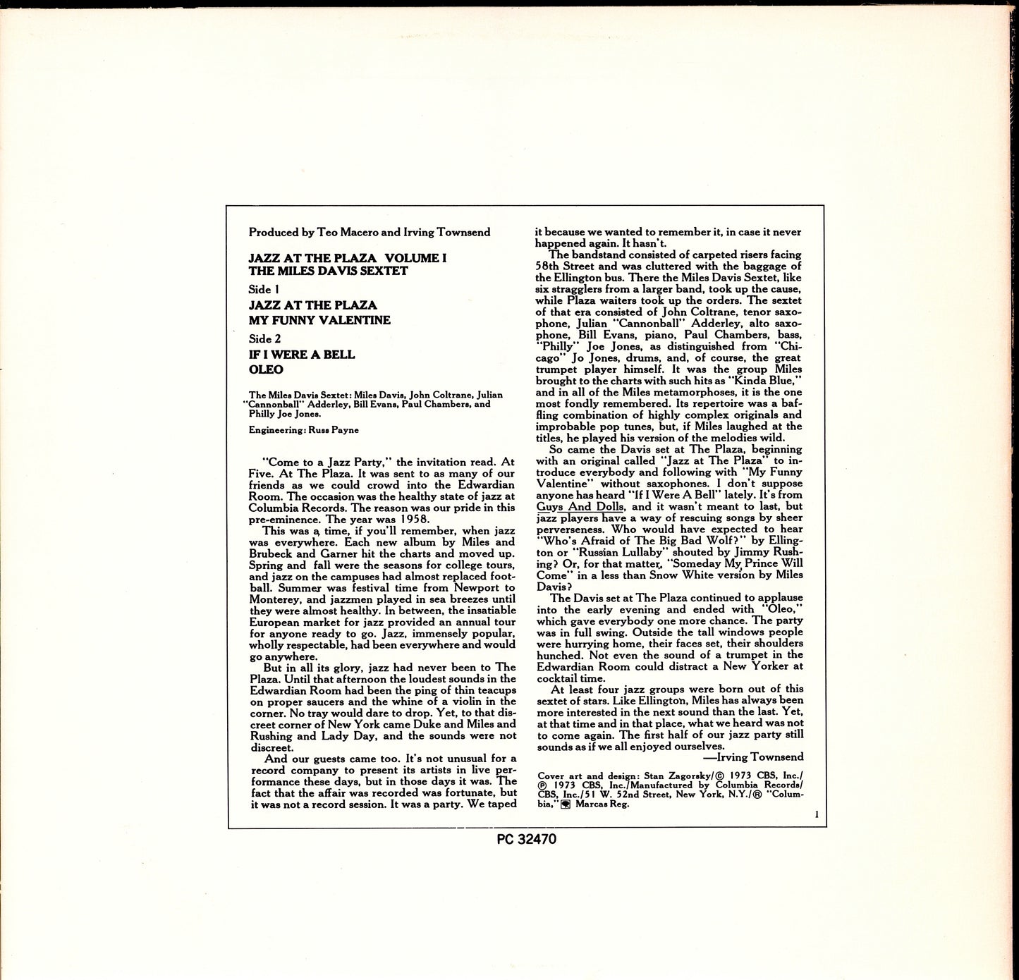 The Miles Davis Sextet – Jazz At The Plaza Volume 1 Vinyl LP