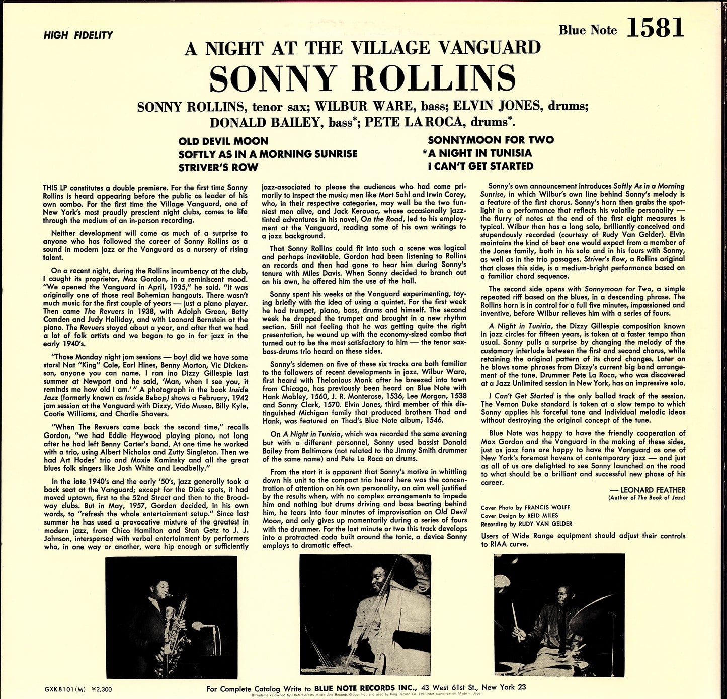 Sonny Rollins ‎- A Night At The "Village Vanguard" Vinyl LP