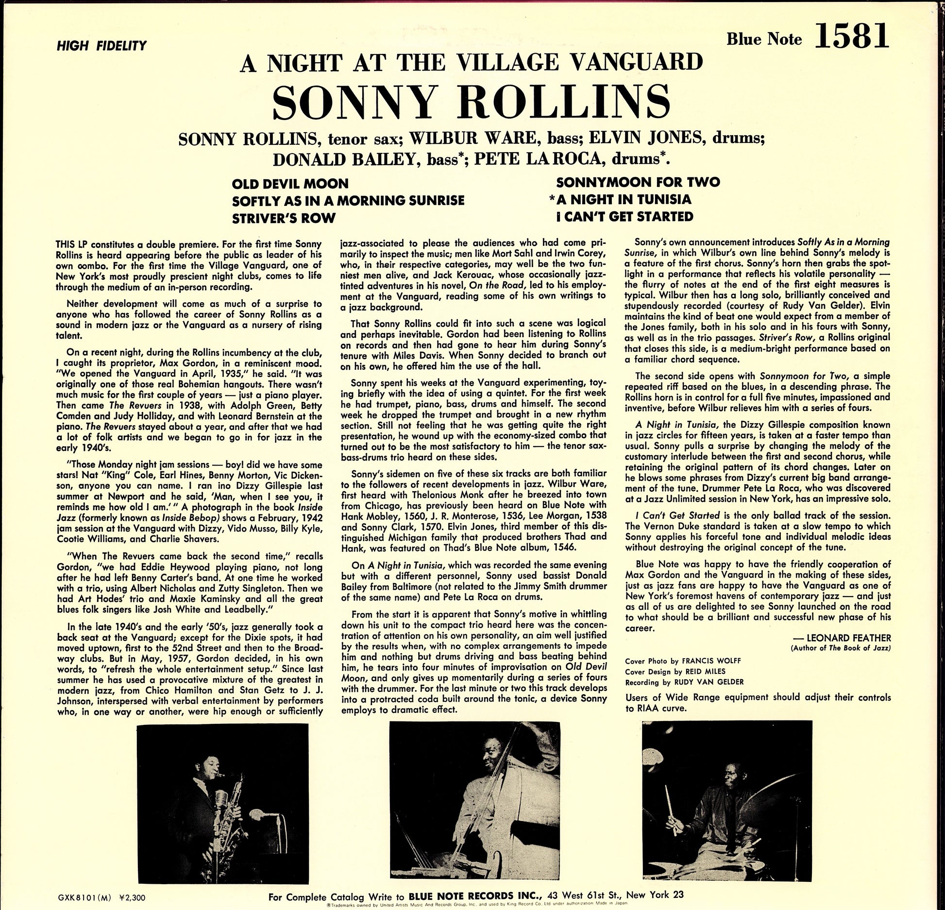 Sonny Rollins ‎- A Night At The "Village Vanguard" Vinyl LP