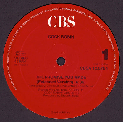 Cock Robin – The Promise You Made Extended Version Vinyl 12"