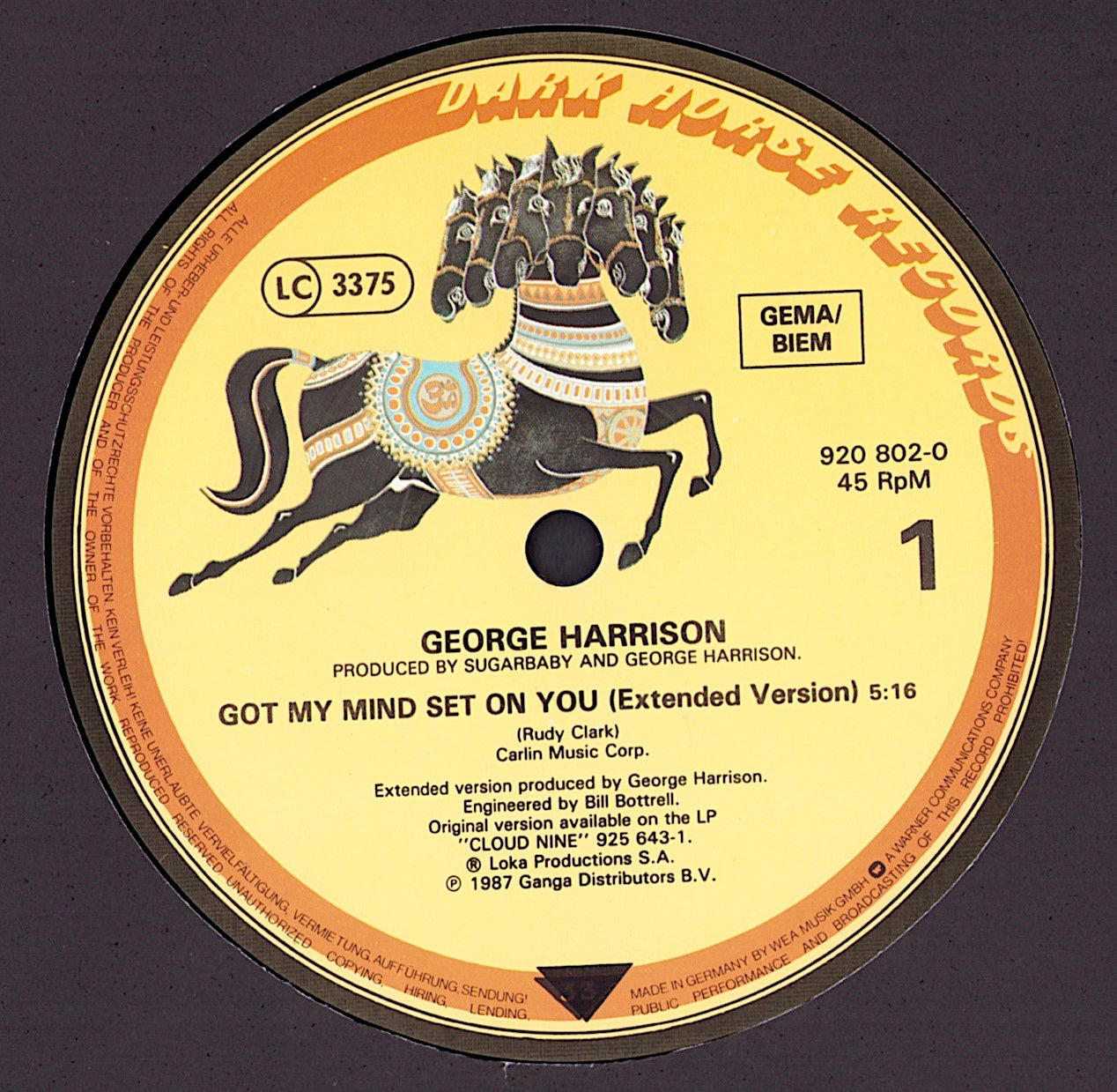 George Harrison – Got My Mind Set On You Extended Version Vinyl 12"