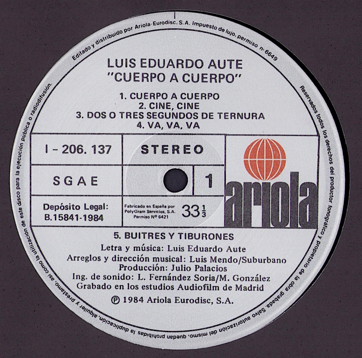 Luis Eduardo Aute - Cuerpo A Cuerpo Vinyl LP