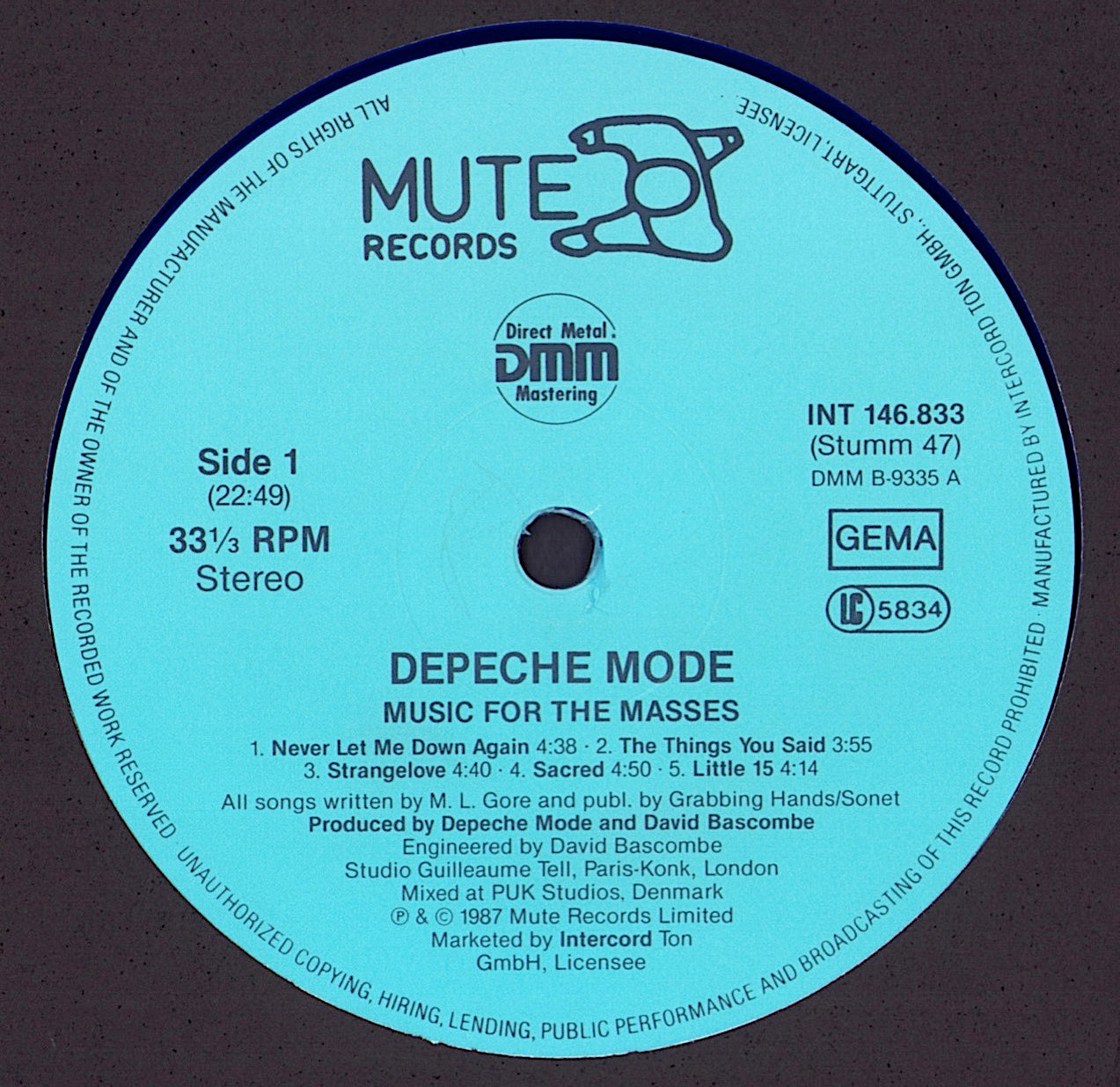 Depeche Mode ‎- Music For The Masses Blue Vinyl LP