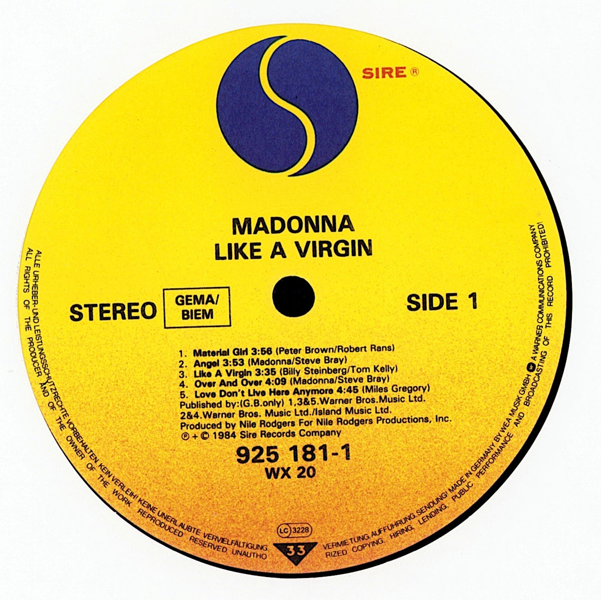 Madonna - Like A Virgin Vinyl LP | EU Reissue | 1985 Kopie