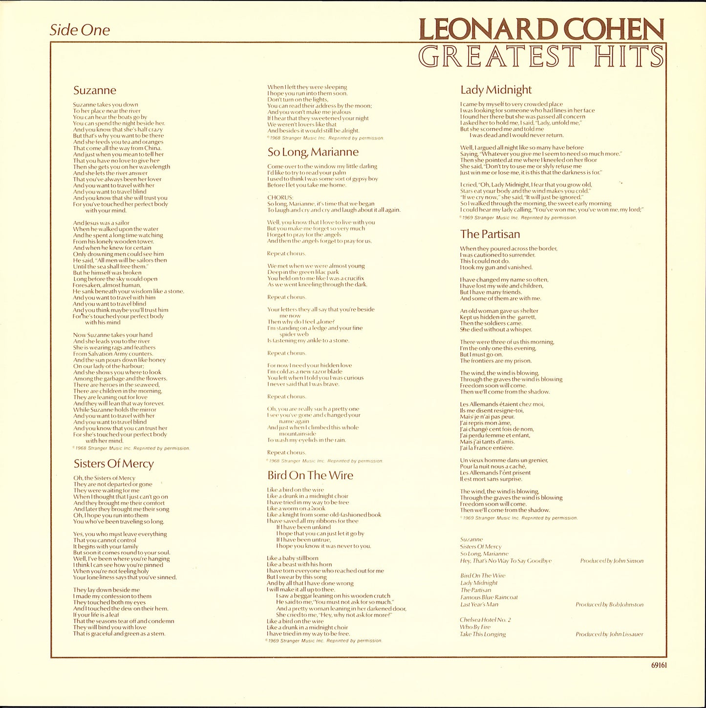 Leonard Cohen – Greatest Hits Vinyl LP