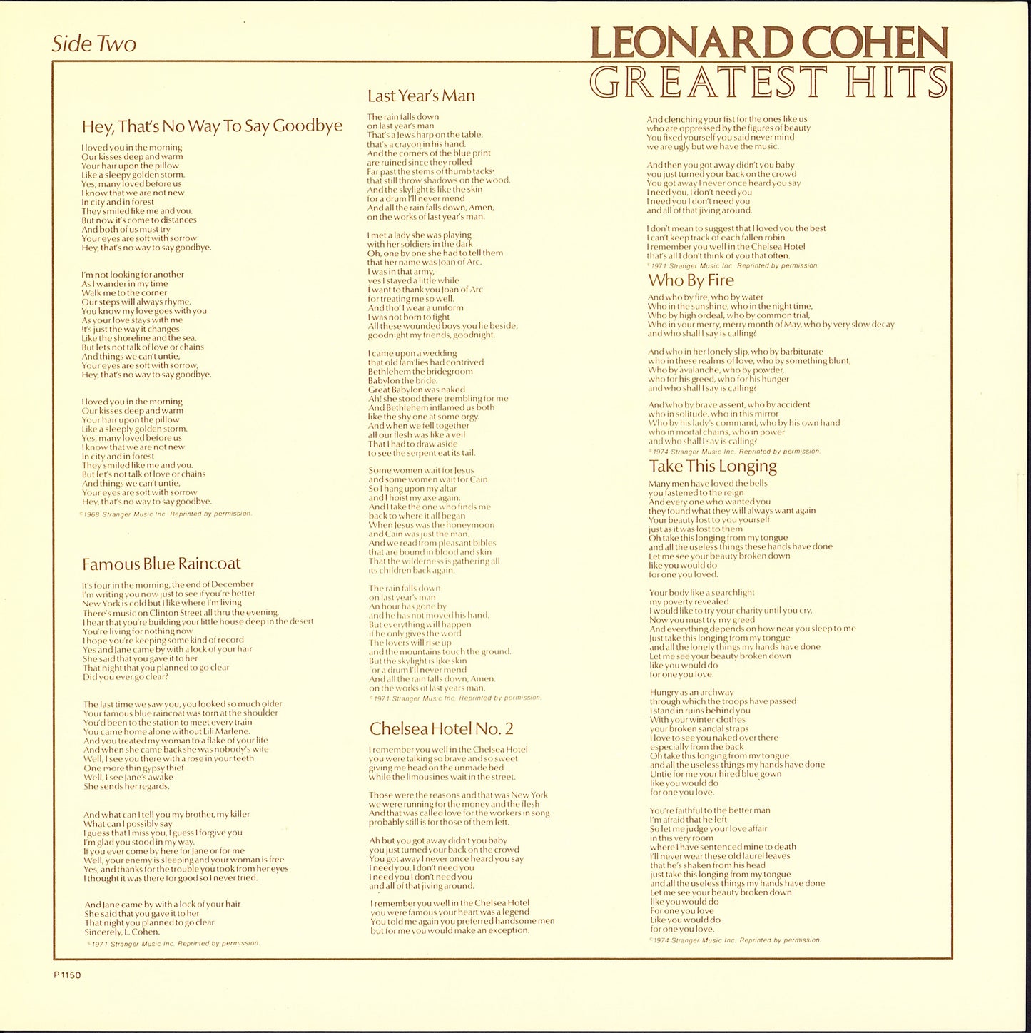 Leonard Cohen – Greatest Hits Vinyl LP