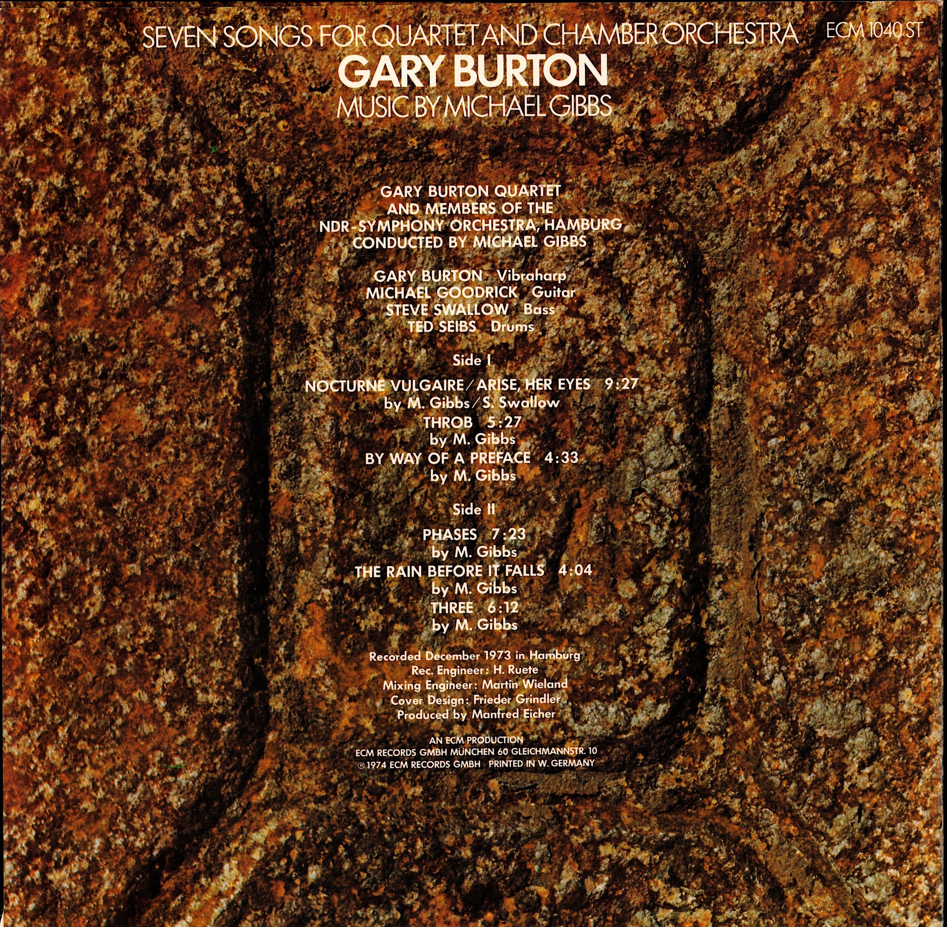 Gary Burton Music By Michael Gibbs – Seven Songs For Quartet And Chamber Orchestra Vinyl LP