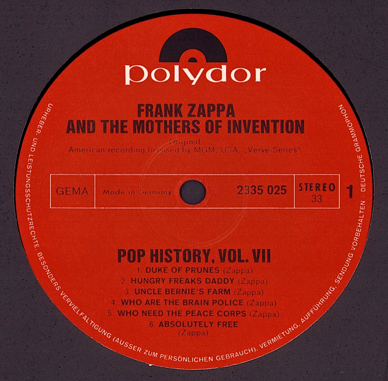 Frank Zappa And The Mothers Of Invention – Pop History, Vol. 7 Vinyl 2LP