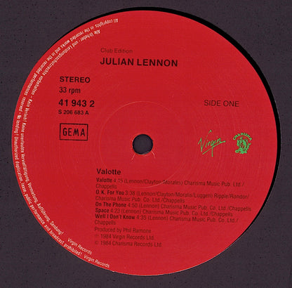 Julian Lennon – Valotte Vinyl LP