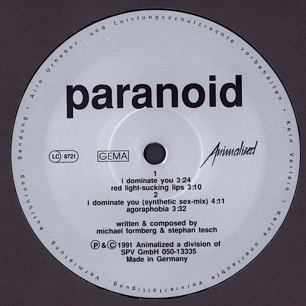 Paranoid - I Dominate You Vinyl 12"