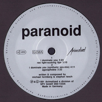 Paranoid - I Dominate You Vinyl 12"