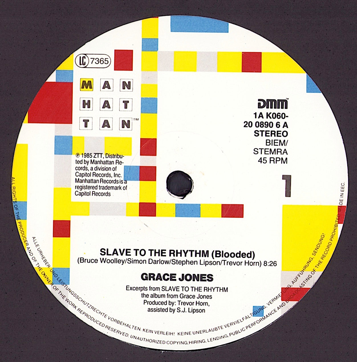 Grace Jones ‎- Slave To The Rhythm Vinyl 12"