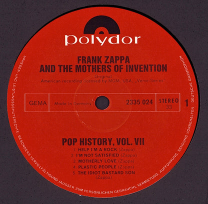 Frank Zappa And The Mothers Of Invention – Pop History, Vol. 7 Vinyl 2LP