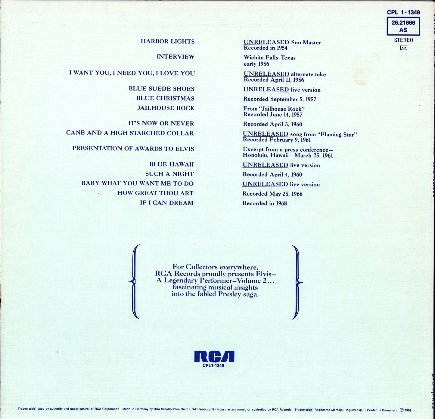 Elvis Presley - A Legendary Performer Volume 2 (Vinyl LP | DE Original | 1976)