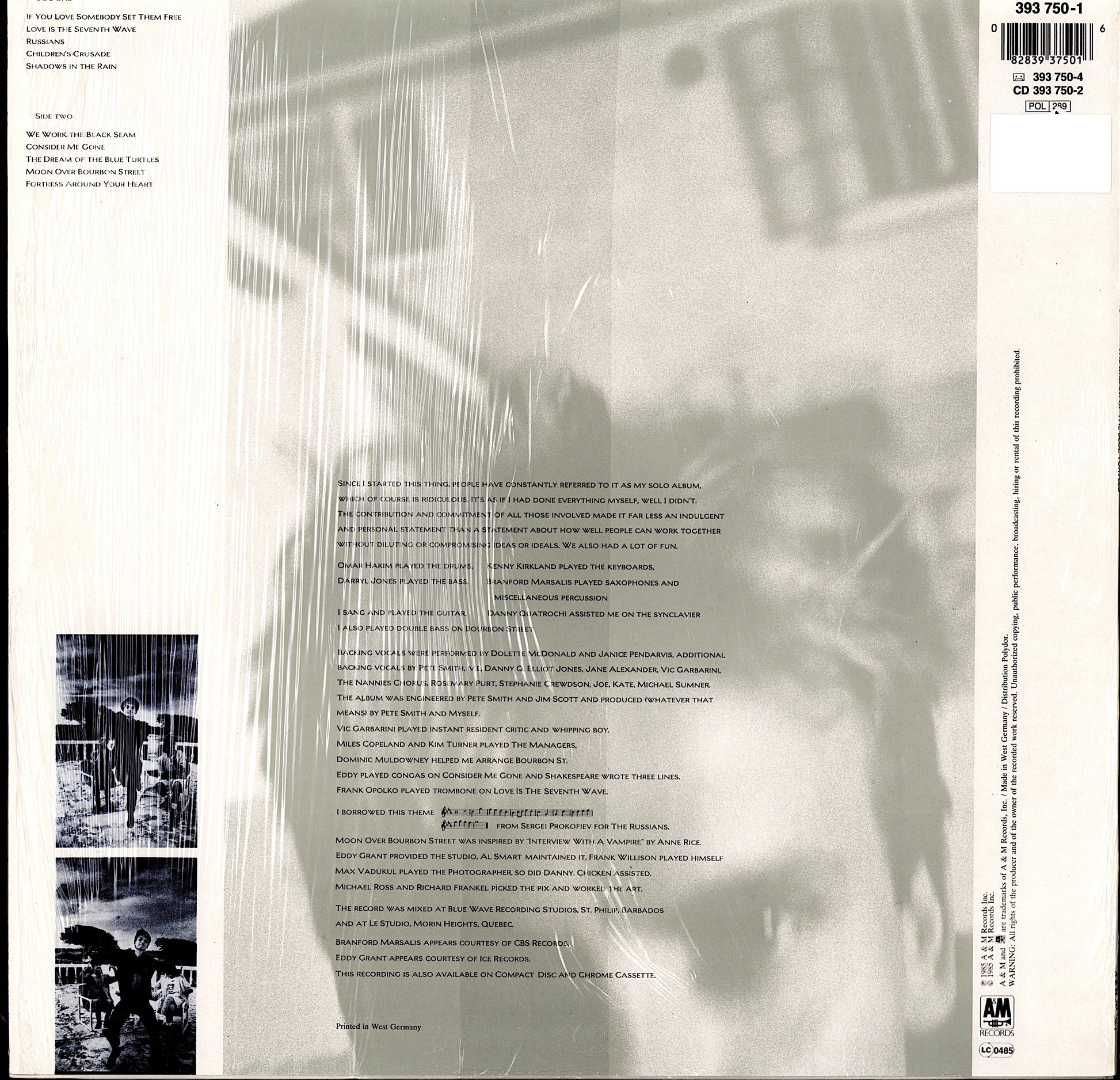 Sting ‎- The Dream Of The Blue Turtles Vinyl LP