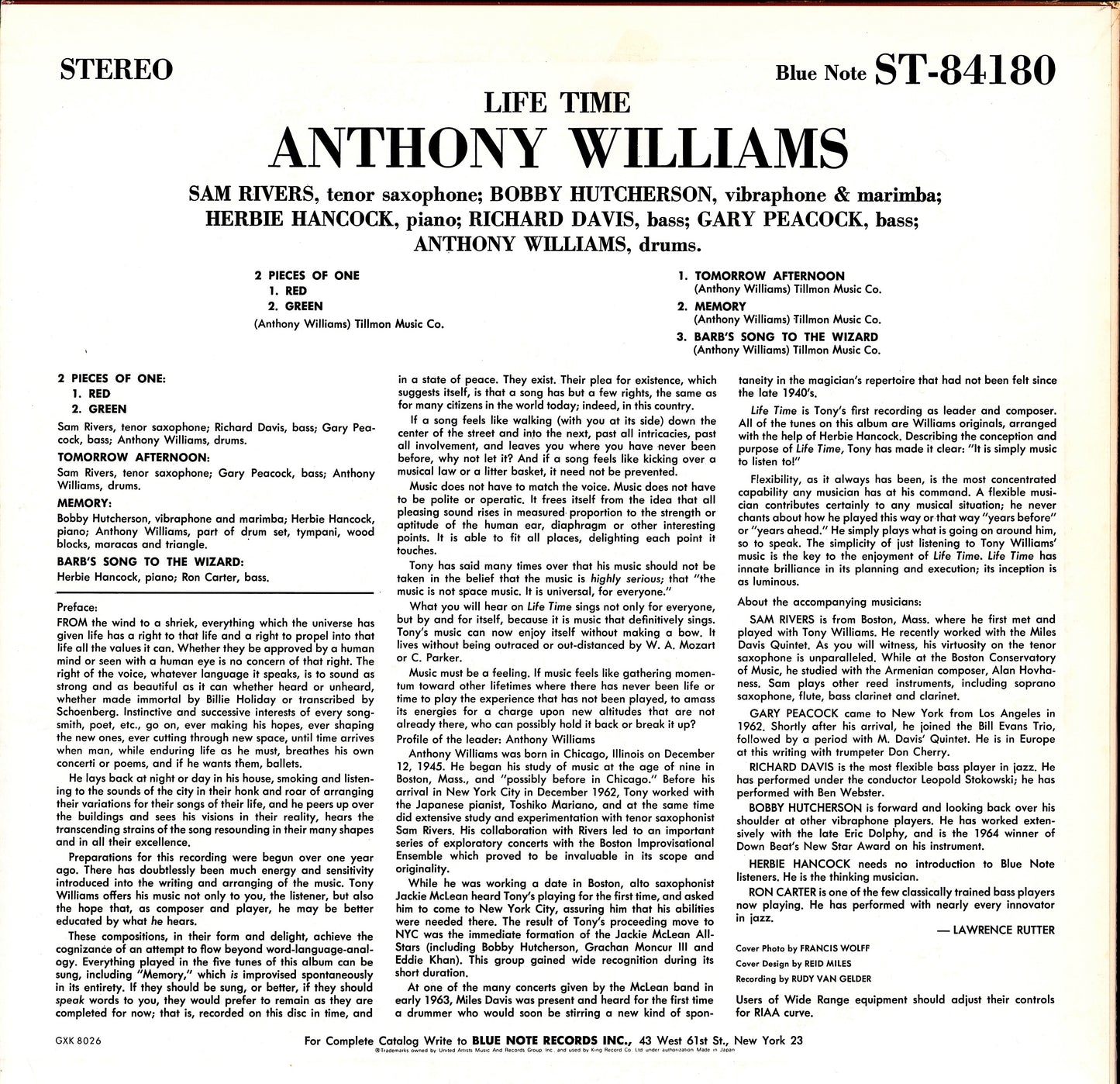 Anthony Williams - Life Time Vinyl LP
