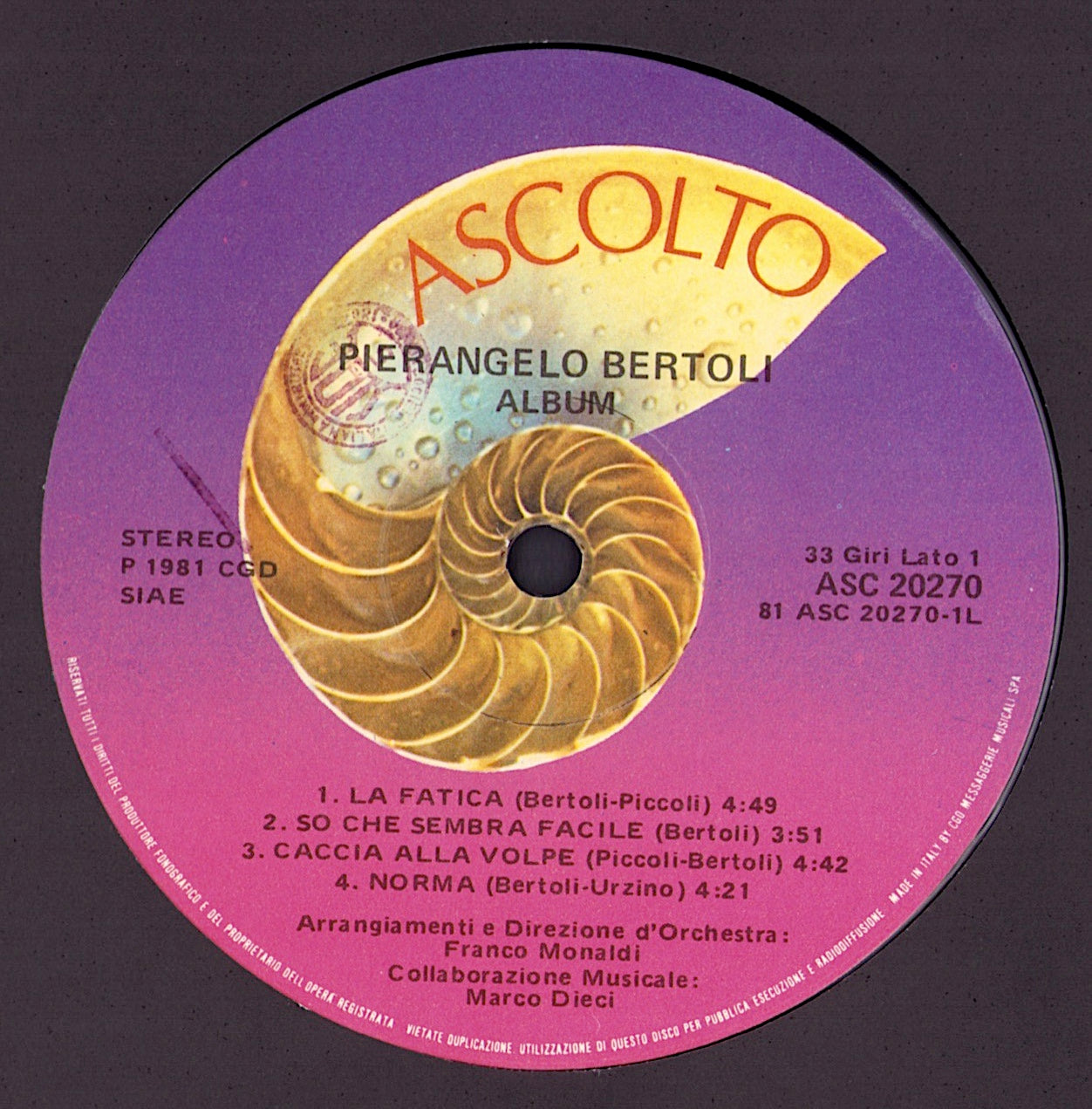 Pierangelo Bertoli – Album Vinyl LP