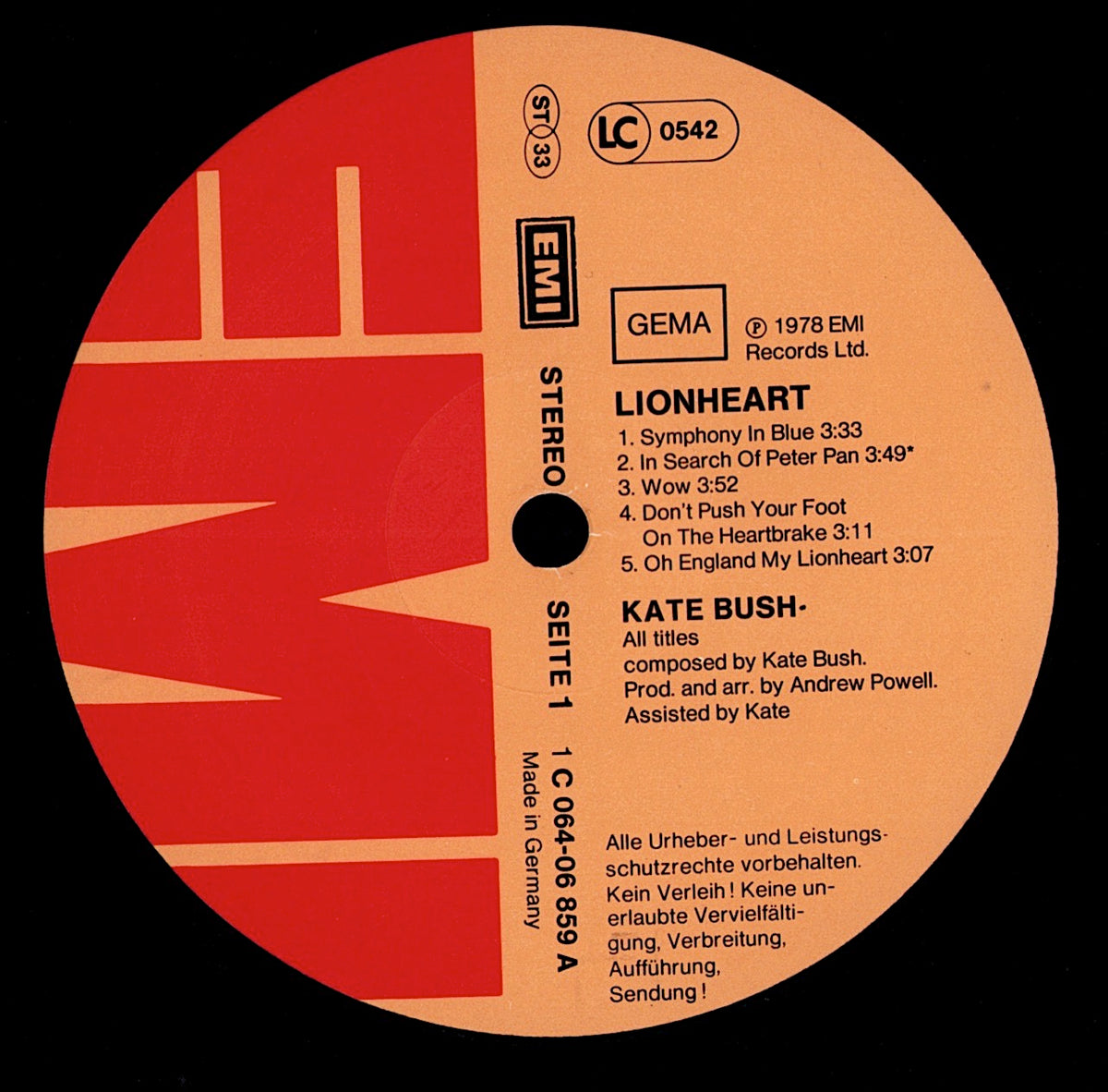 Kate Bush – Lionheart Vinyl LP | DE Original | 1978