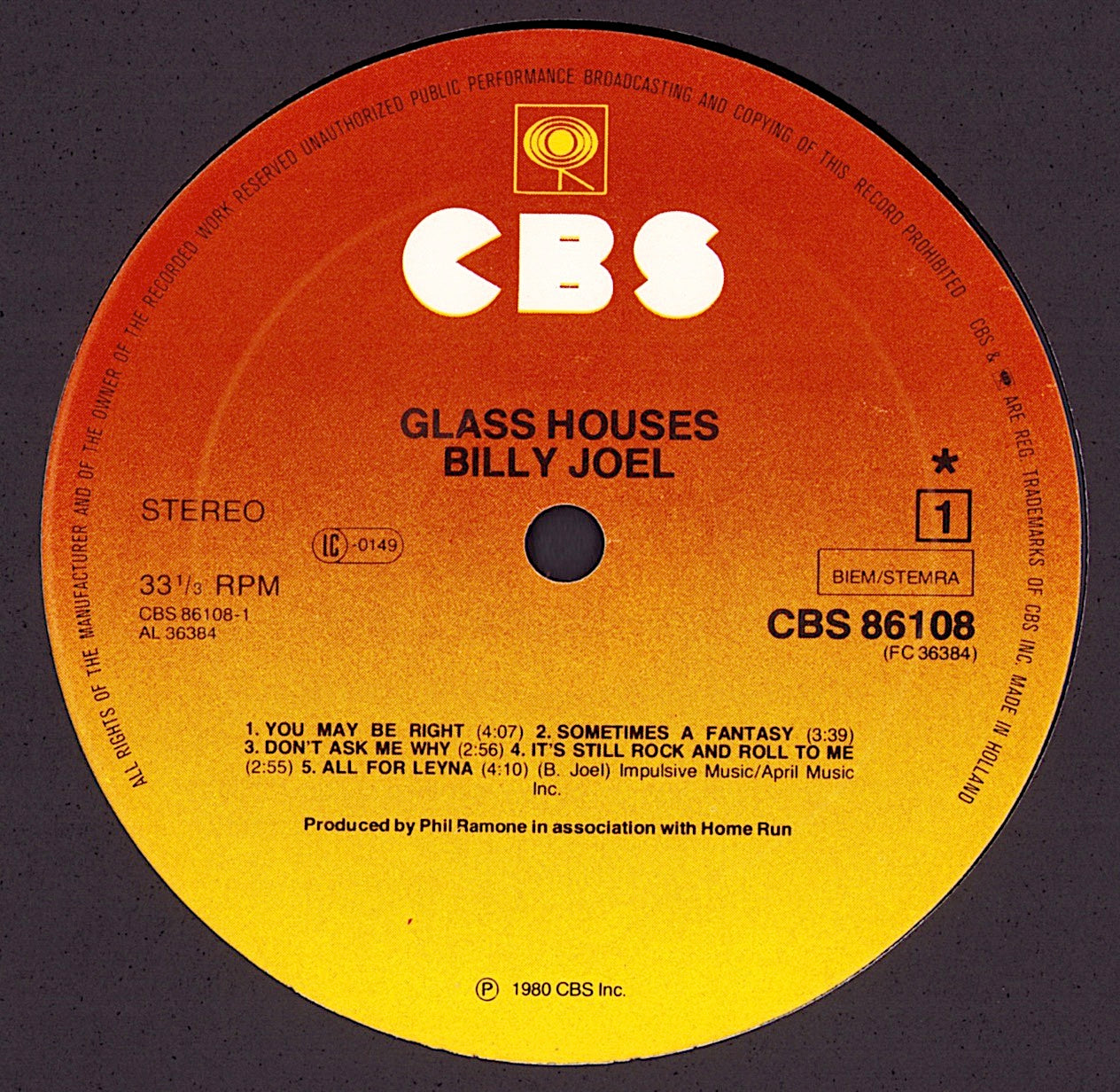 Billy Joel ‎- Glass Houses Vinyl LP