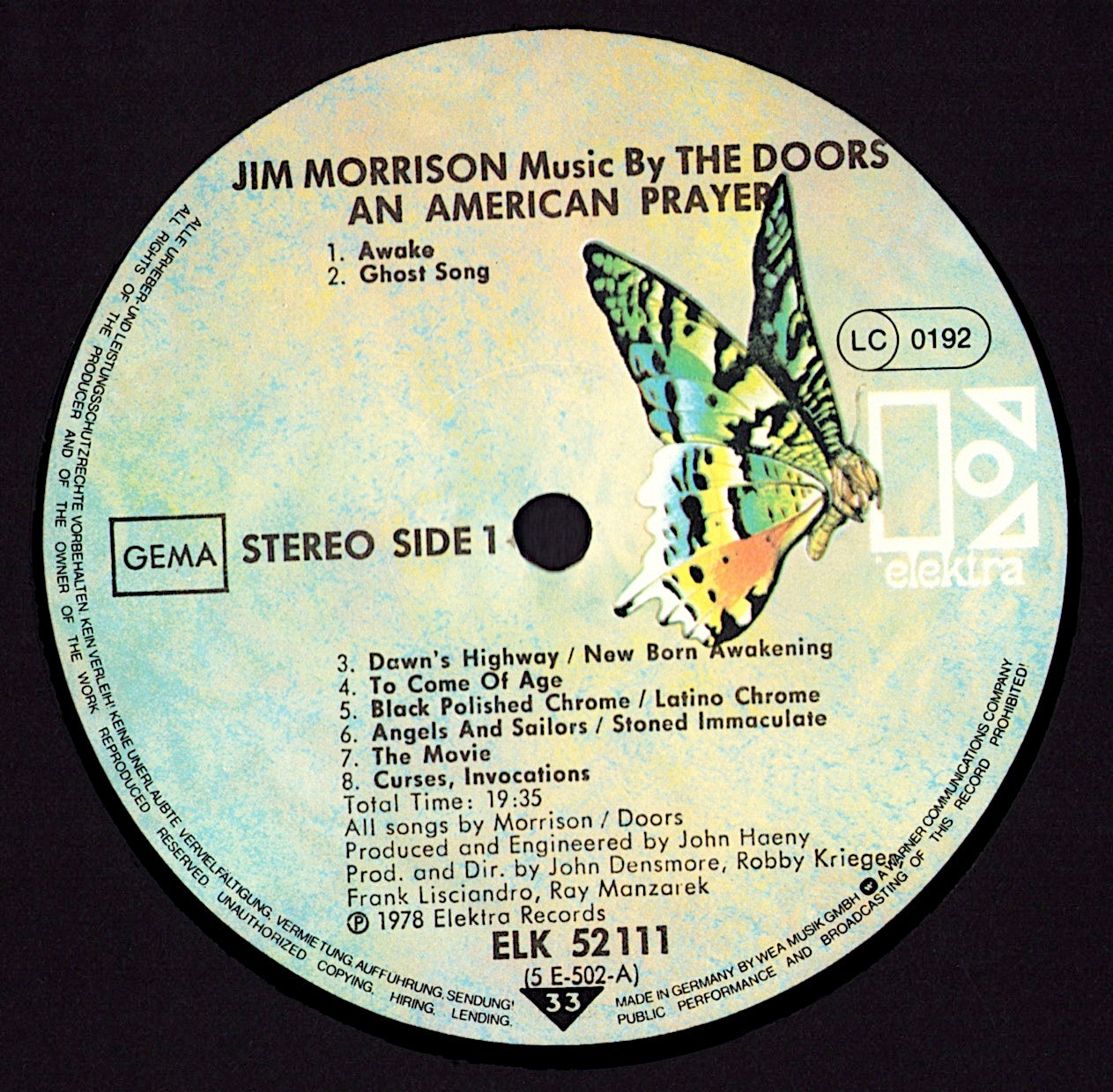 Jim Morrison Music By The Doors ‎- An American Prayer Vinyl LP