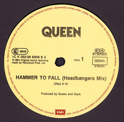 Queen – Hammer To Fall Headbangers Mix Vinyl 12"