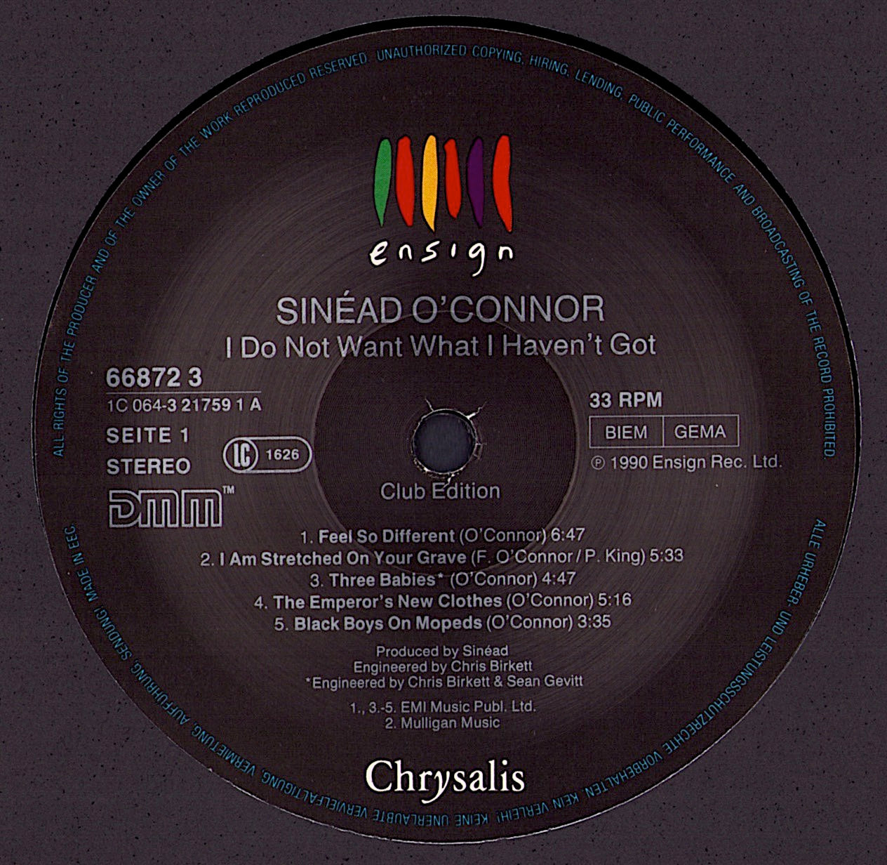 Sinéad O'Connor ‎- I Do Not Want What I Haven't Got Vinyl LP Club Edition