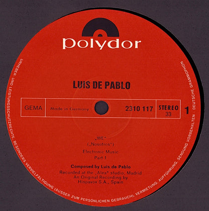 Luis de Pablo - We Nosotros Electronic Music Vinyl LP