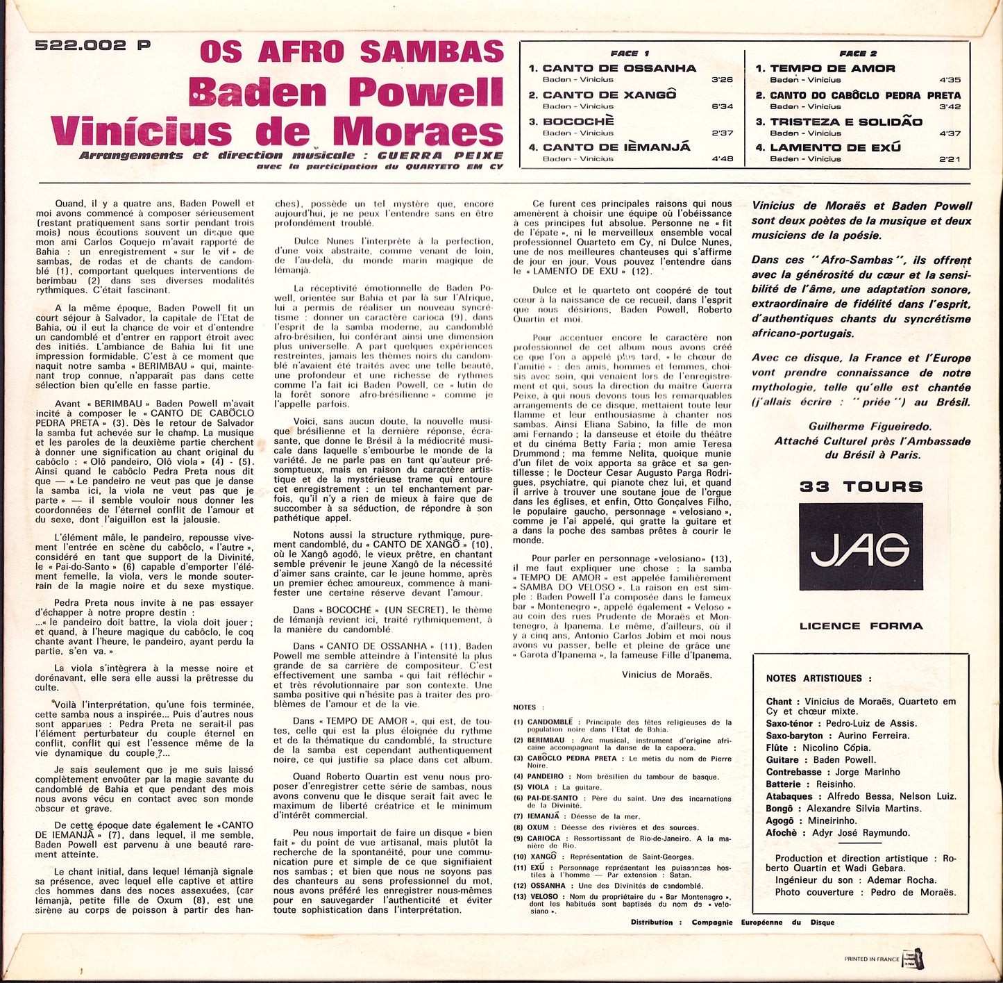 Baden Powell & Vinicius De Moraës - Os Afro Sambas Vinyl LP