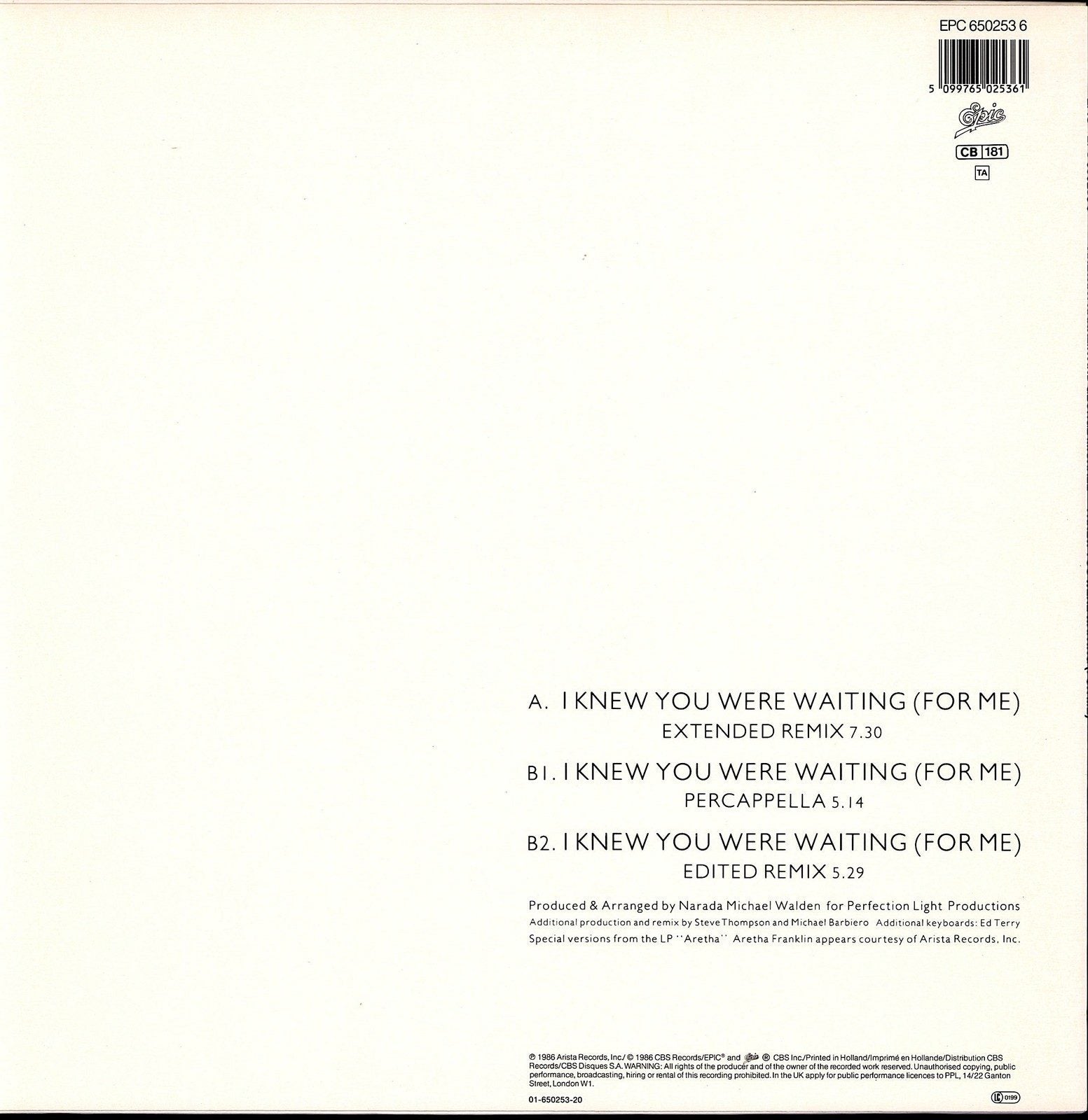 Aretha Franklin & George Michael – I Knew You Were Waiting For Me Vinyl 12" Maxi | EU Original | 1987
