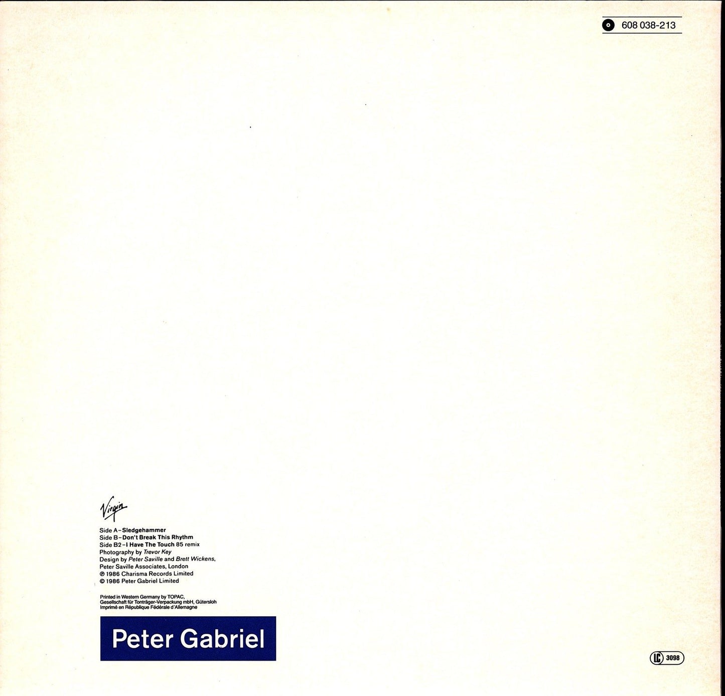 Peter Gabriel ‎- Sledgehammer Vinyl 12" Maxi Kopie