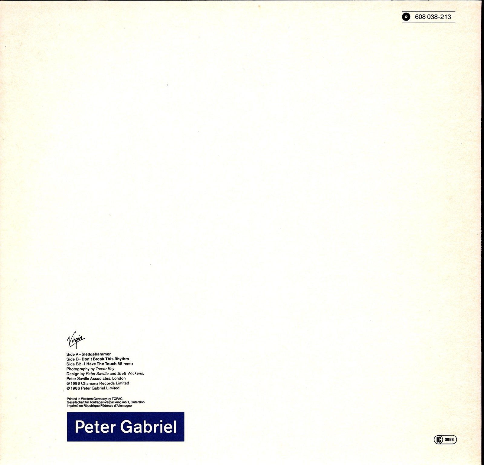 Peter Gabriel ‎- Sledgehammer Vinyl 12" Maxi Kopie