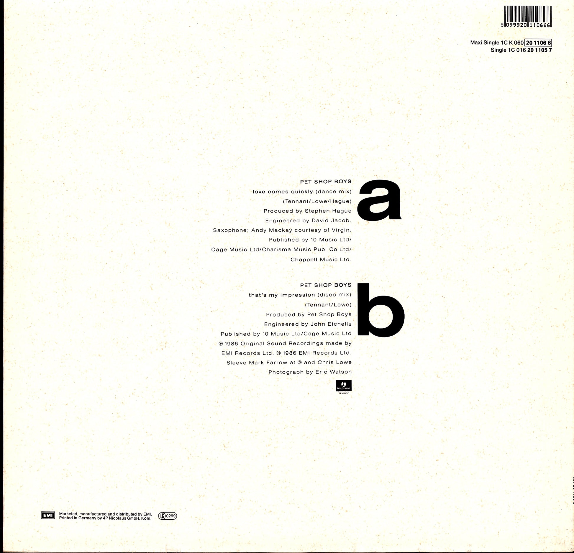 Pet Shop Boys – Love Comes Quickly Vinyl 12" Maxi | DE Original | 1986