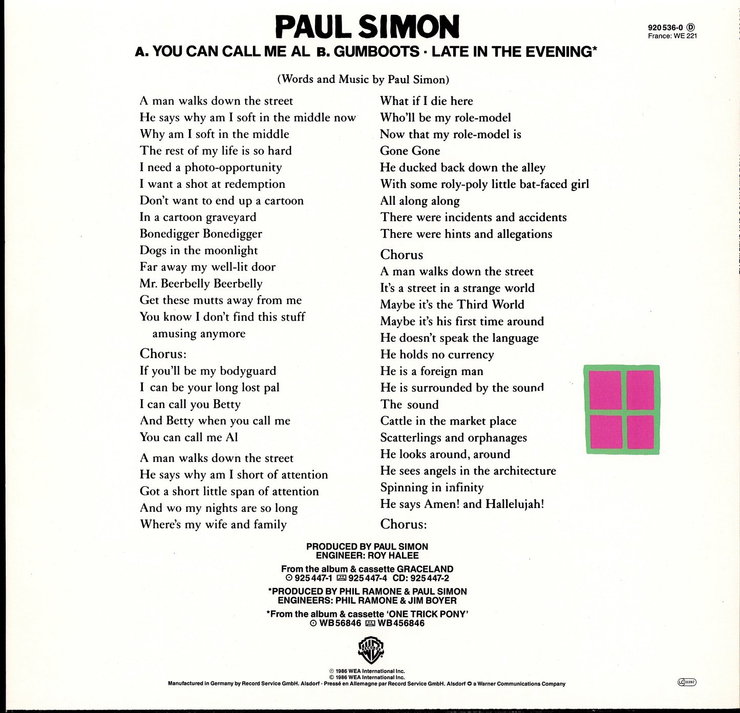 Paul Simon – You Can Call Me Al Vinyl 12" Maxi | EU Original | 1986