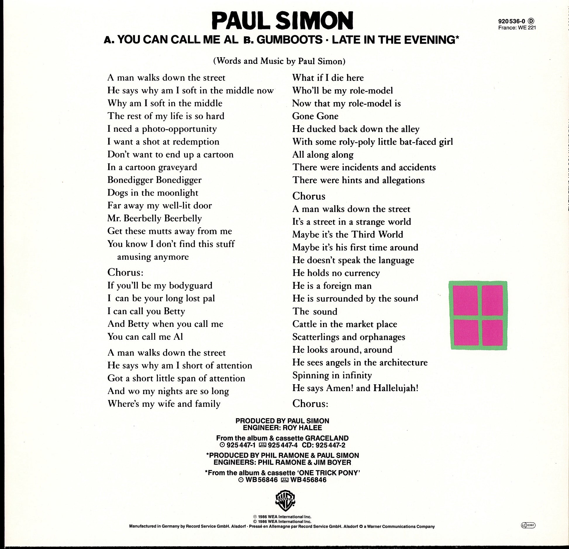Paul Simon – You Can Call Me Al Vinyl 12" Maxi | EU Original | 1986