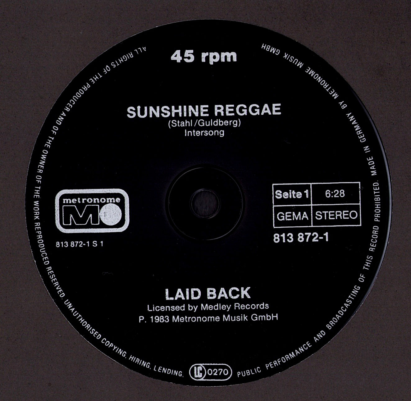 Laid Back ‎- Sunshine Reggae Vinyl 12" Maxi-Single