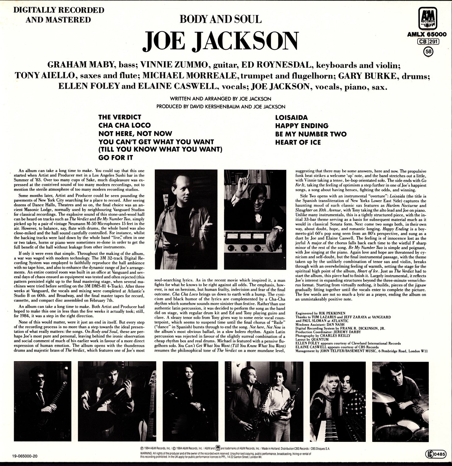 Joe Jackson ‎– Body And Soul Vinyl LP