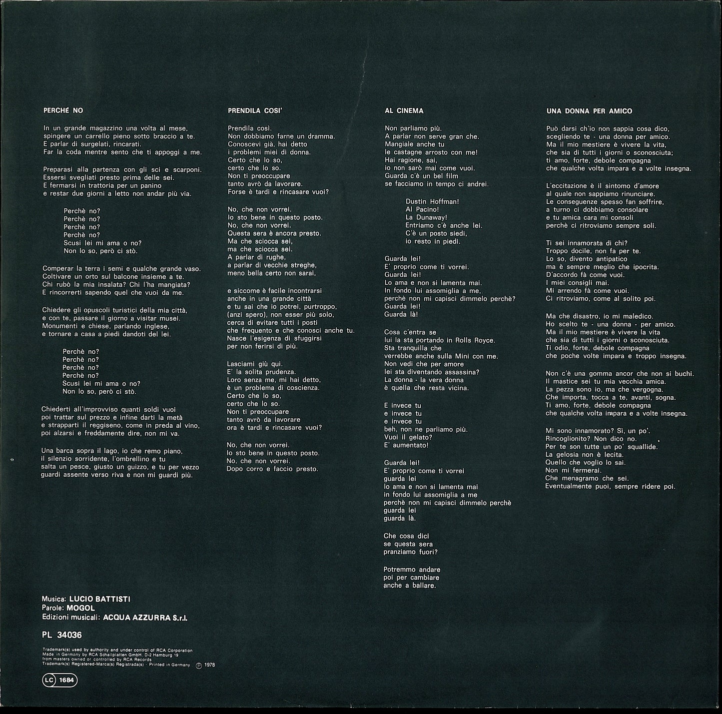 Lucio Battisti – Una Donna Per Amico Vinyl LP